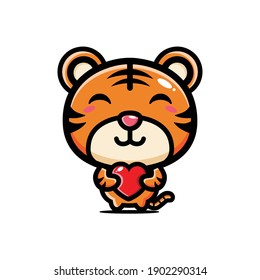 cute tiger hugging a love heart