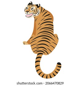 Cute tiger illustration in cartoon simple style. Symbol of  2022, year of tiger.