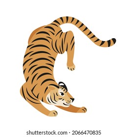 Cute tiger illustration in cartoon simple style. Symbol of  2022, year of tiger.