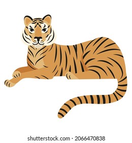 Cute tiger illustration in cartoon simple style. Symbol of  2022, year of tiger.