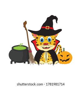 Cute tiger illustration design with halloween costume