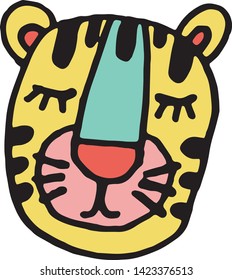Cute tiger illustration in limited color. Children's illustration. Wild animal on an isolated white background.