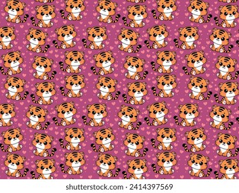 Cute tiger illustration pattern, vector, for fabrics, children's background