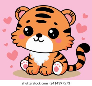 Cute tiger illustration pattern, vector, for fabrics, children's background
