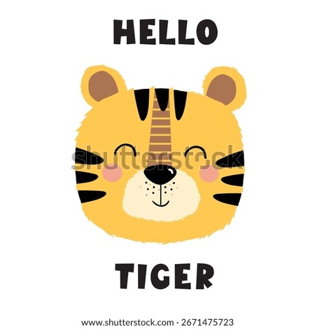 cute tiger illustration vector design for kids tee print