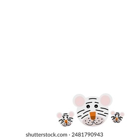 Cute tiger isolated on the white background. Backdrop of animal concept. Ornament for your Design Cloth, Carpet, Rug, Pareo, Wrapped paper and print textile.