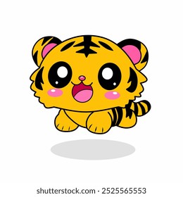 Cute tiger jump in kawaii style