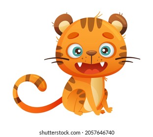 Cute Tiger Jungle Baby Animal Cartoon Vector Illustration On White Background