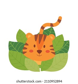 Cute tiger in the jungle, character on white background