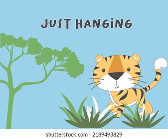 cute tiger in jungle, cute walking tiger, cute happy tiger