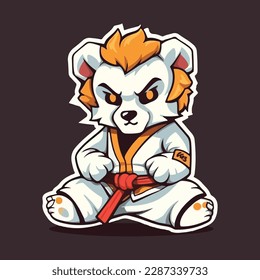 Cute Tiger Karate Cartoon Vector Icon Illustration. Animal Sport Icon Concept Isolated Premium Vector. Flat Cartoon Style