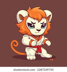 Cute Tiger Karate Cartoon Vector Icon Illustration. Animal Sport Icon Concept Isolated Premium Vector. Flat Cartoon Style