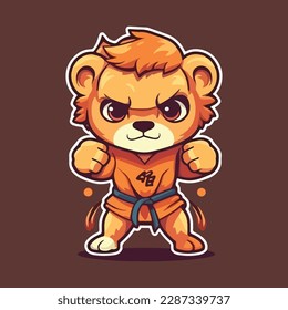 Cute Tiger Karate Cartoon Vector Icon Illustration. Animal Sport Icon Concept Isolated Premium Vector. Flat Cartoon Style