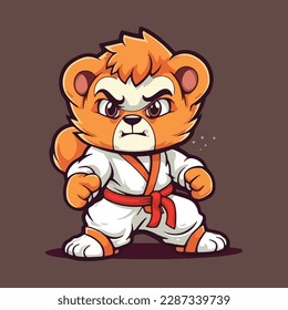 Cute Tiger Karate Cartoon Vector Icon Illustration. Animal Sport Icon Concept Isolated Premium Vector. Flat Cartoon Style