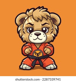 Cute Tiger Karate Cartoon Vector Icon Illustration. Animal Sport Icon Concept Isolated Premium Vector. Flat Cartoon Style