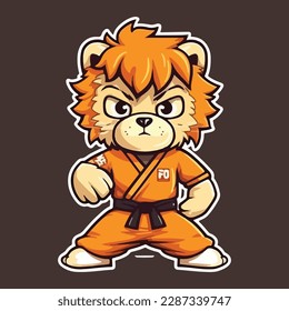 Ilustración del icono del vector de dibujos animados Cute Tiger Karate. Vector Premium Aislado De Icono De Deportes Animales. Estilo de dibujo plano