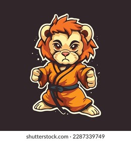 Cute Tiger Karate Cartoon Vector Icon Illustration. Animal Sport Icon Concept Isolated Premium Vector. Flat Cartoon Style