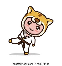 Cute tiger karate mascot design illustration