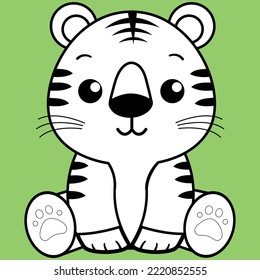 Cute Tiger, Kawaii Tiger black and white outline for coloring book.