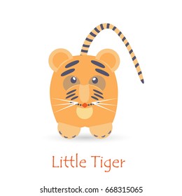 Cute Tiger Kid Isolated on White with the Caption. Made in Flat Style. Vector EPS 10 