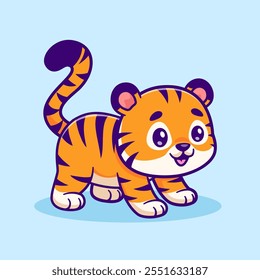 Cute Tiger Kid Standing Cartoon Vector Icon Illustration. 
Animal Nature Icon Concept Isolated Premium Vector. Flat 
Cartoon Style