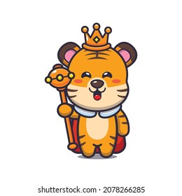 Cute tiger king. Cute animal cartoon illustration.