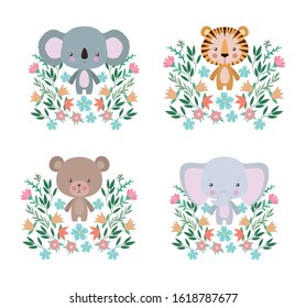 Cute tiger koala bear and elephant cartoon design, Animal zoo life nature character childhood and adorable theme Vector illustration