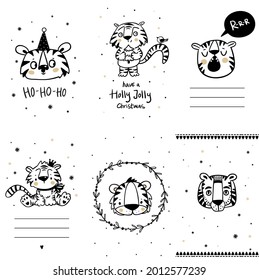 Cute-Tiger-Labels Set, neues Symbol 2022