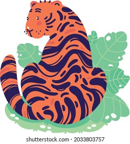 Cute tiger with leaves vector isolated