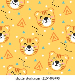 Cute tiger with line art illustration pattern design