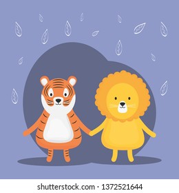 cute tiger and lion adorable characters