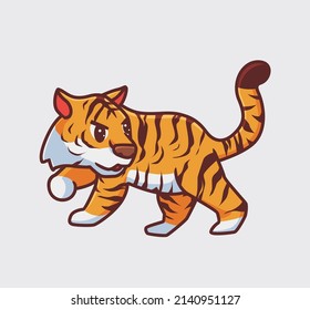 cute tiger looking behind. isolated cartoon animal nature illustration. Flat Style suitable for Sticker Icon Design Premium Logo vector. Mascot Character