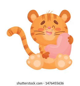 Cute tiger in love. Vector illustration on white background.