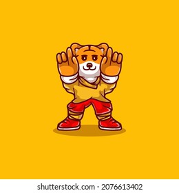 cute tiger martial arts illustration celebrating chinese new year, suitable for design t-shirts, mascots or stickers about happy chinese new year or martial arts