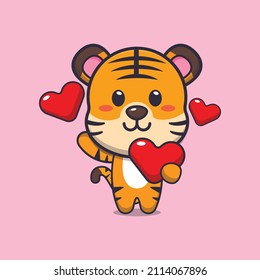 cute tiger mascot cartoon character illustration in valentine day