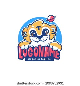 cute tiger mascot character logo template