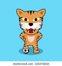 Cute tiger mascot playing ball of illustration vector