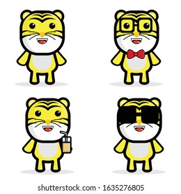 Cute Tiger Mascot Vector Illustration. Set Cartoon.