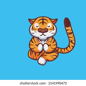 cute tiger meditation pose yoga. isolated cartoon animal nature illustration. Flat Style suitable for Sticker Icon Design Premium Logo vector. Mascot Character