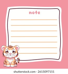 Cute Tiger Memo Note Design Template