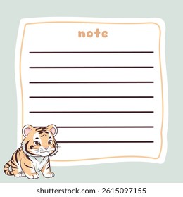 Cute Tiger Memo Note Design Template