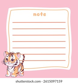 Cute Tiger Memo Note Design Template