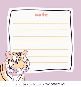 Cute Tiger Memo Note Design Template