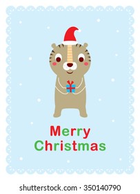 cute tiger merry christmas greeting card