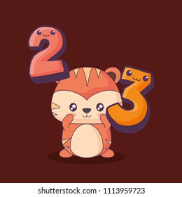 cute tiger with numbers kawaii character