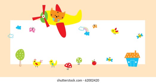 cute tiger on flying plane board