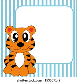 cute tiger on special blue lines background