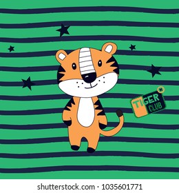 tigre lindo en ilustración vectorial de fondo a rayas