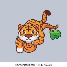 cute tiger on the tree. isolated cartoon animal nature illustration. Flat Style suitable for Sticker Icon Design Premium Logo vector. Mascot Character