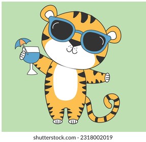 cute tiger on vacation, cute swimming tiger, cute animal on vacation